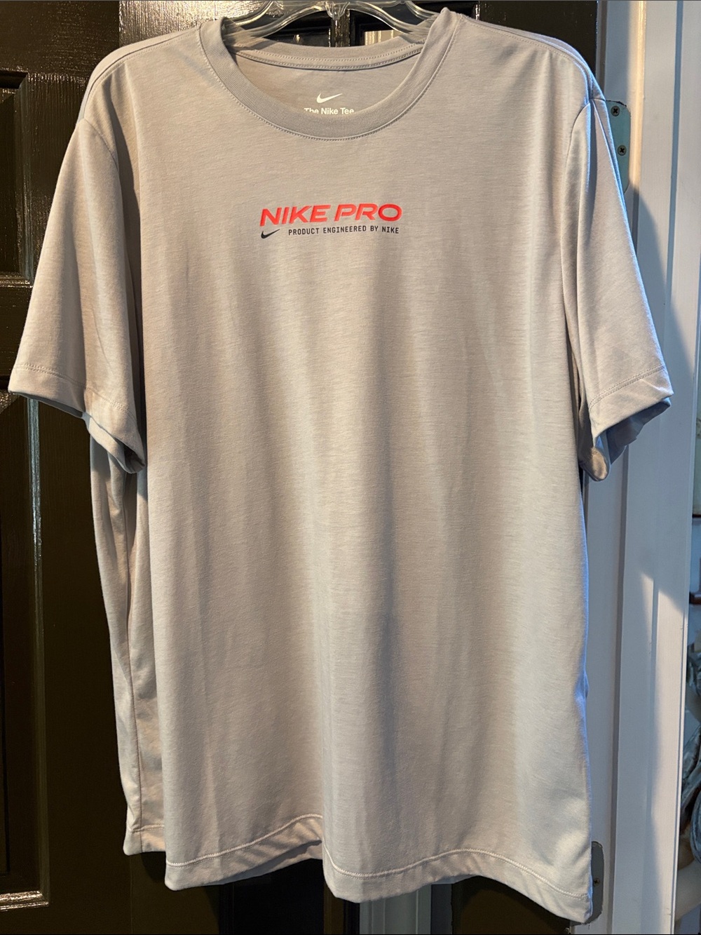 Nike Short Sleeve Crew Tee in Light Gray with Red Logo